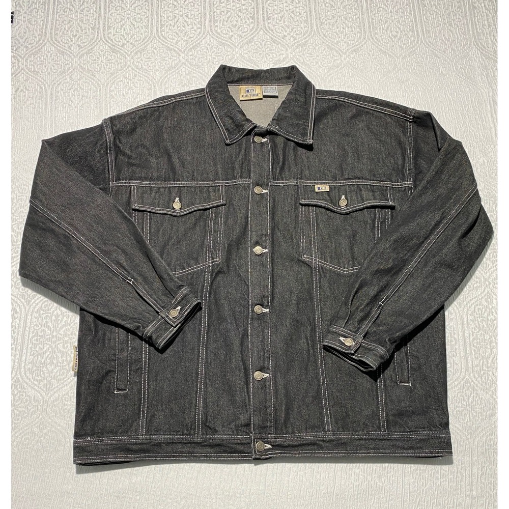 Culture Denim Jacket Black Jean Jacket Mens Size‎ 2XL Cotton Trucker Style